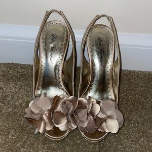 Gold embellished accent platform heels